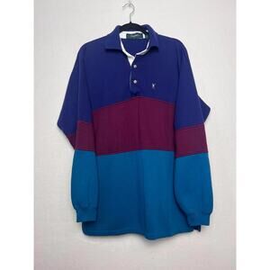 Vintage Tamplar Colorblock Long Sleeve Polo Sweatshirt Rugby Men's Size Large